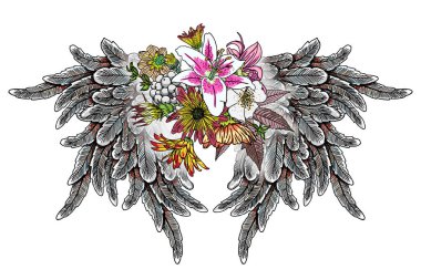 Beyaz arka plan üzerinde izole siyahişi dövme öğeleri. 