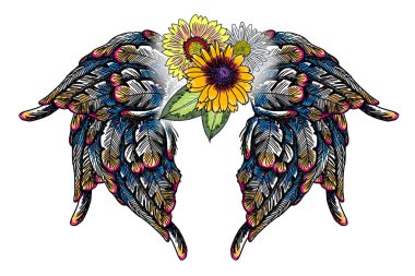 Gül ve çiçek melek ya da kuş kanatlı. 