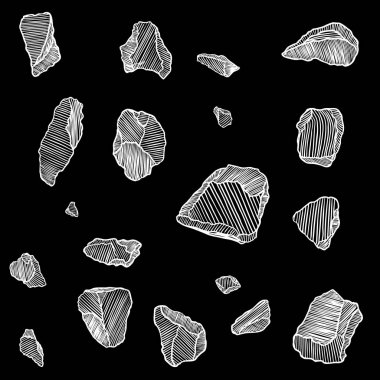 Değerli taşlar, elmas ve mineraller tasarımı. Koleksiyonu kümesi yarım yamalak mineral ve elle çizilmiş kristalleri taşlar ve kayalar. Vektör.