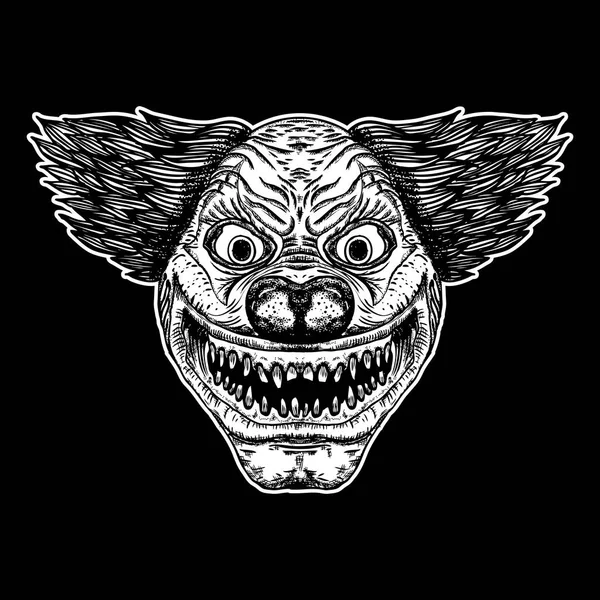 Monstruo Payaso Aterrador Malvado Con Nariz Grande Dientes Afilados Blackwork — Vector de stock