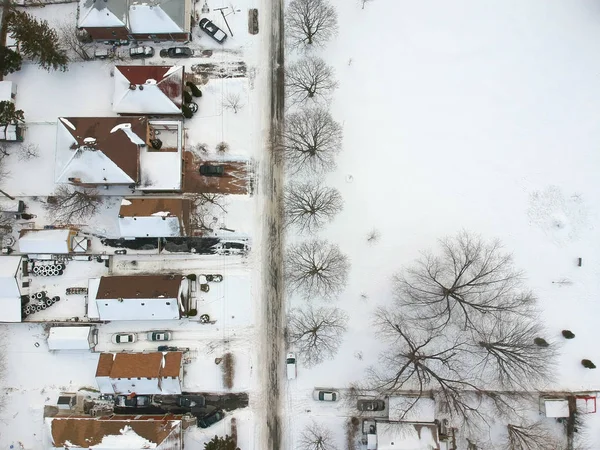 Schneeblick Von Oben Mit Urbaner Stadt Luftaufnahmen Über Den Vorort — Stockfoto