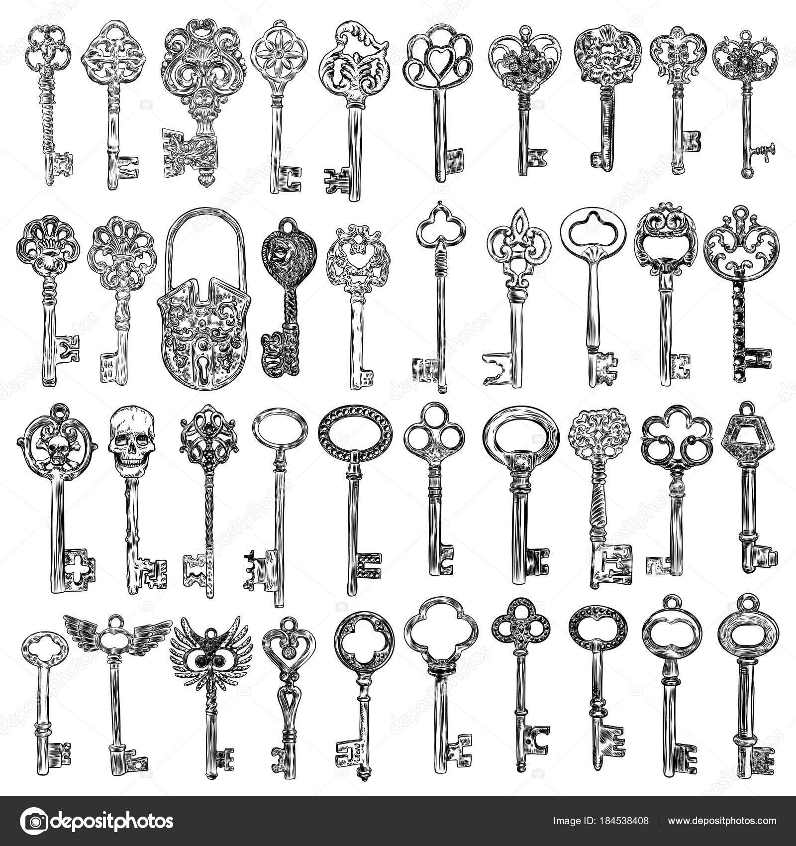 Ornamental Medieval Vintage Keys with Victorian Leaf Scrolls, Hand-drawn  Antique Keys Stock Vector - Illustration of ancient, decoration: 132019783