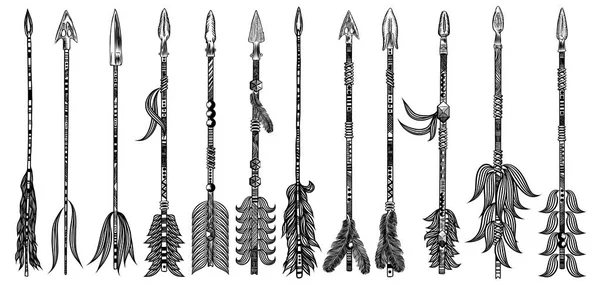 Set Flechas Rústicas Tema Étnico Tribal Conjunto Flechas Indias Americanas — Vector de stock