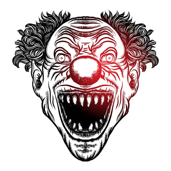 Gruselige Zeichentrickclown Illustration Blackwork Adult Flesh Tattookonzept Horrorfilm Zombie Clown — Stockvektor