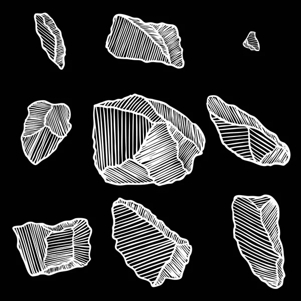 Taş çizilmiş stil ver. Farklı kayalar büyük kümesi. Resimli kırık ve hasar görmüş taşlar moloz mimari tasarım koleksiyonu. Altın külçe veya prill. Vektör.