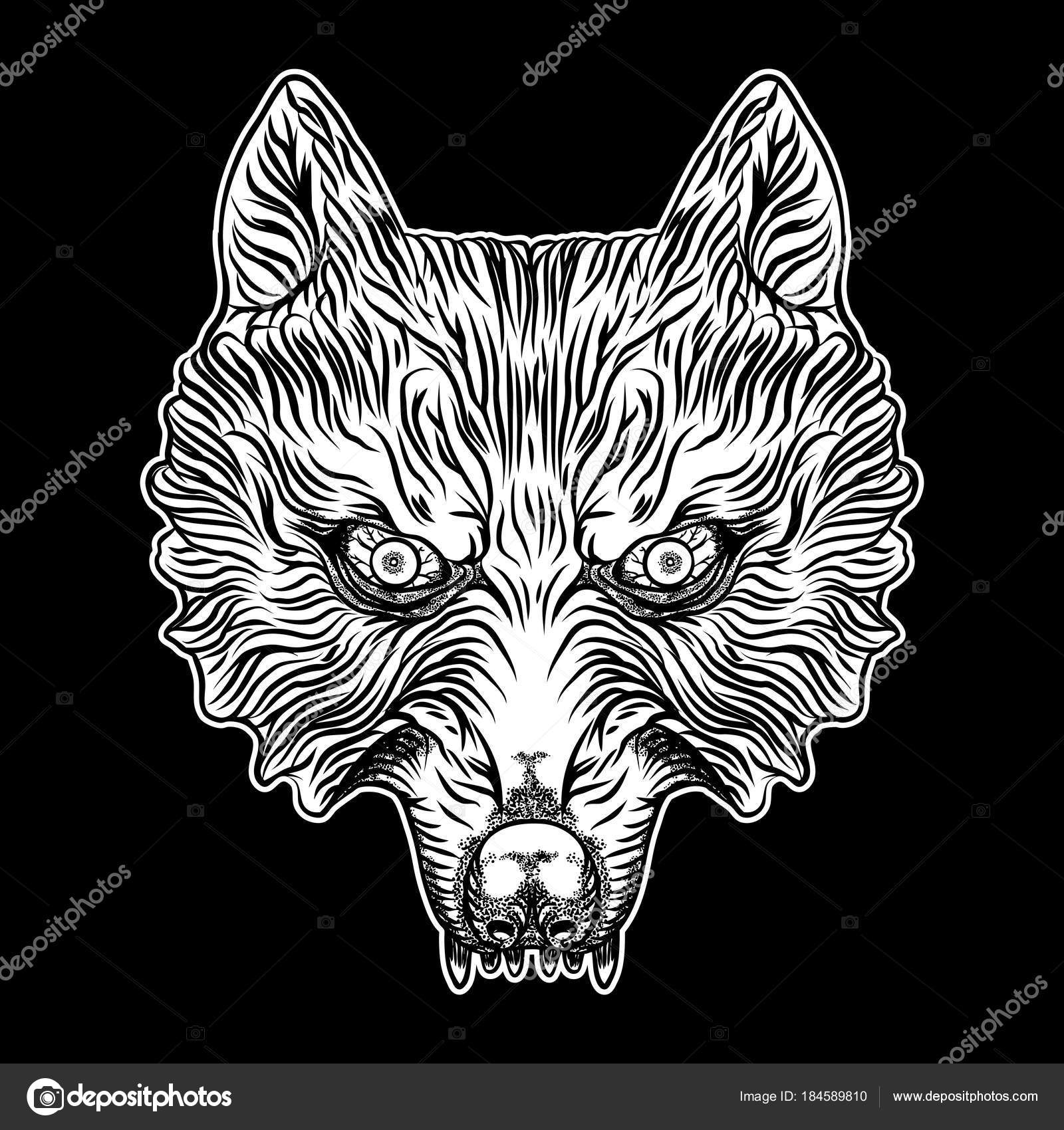 Cabeza Del Lobo Blackwork Adulto Tatuaje Flash Línea Estilo Cartel ...