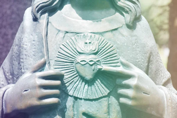 Close Sacred Heart Art Composition Details Fragment Antique Statue Jesus — Stock Photo, Image