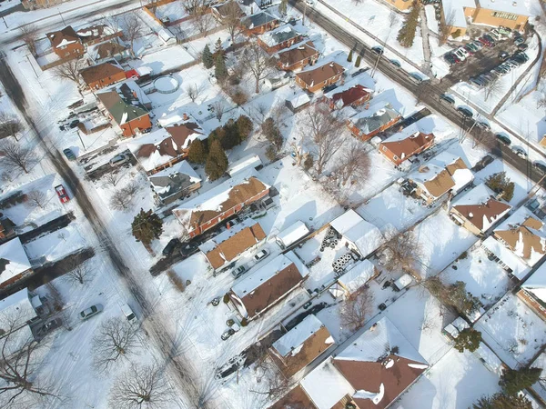 Vista Aérea Olho Pássaro Skyline Temporada Inverno Canadá Centenas Casas — Fotografia de Stock