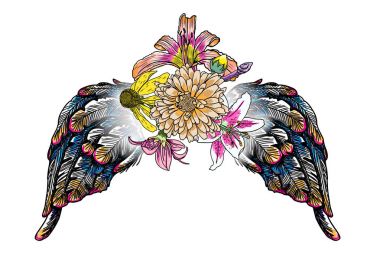 Gül ve çiçek yaprakları kanatlar kız moda yama ya da rozeti f