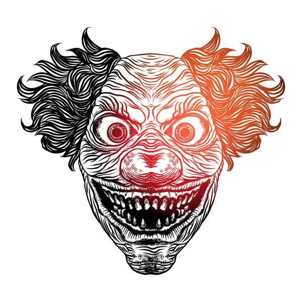 Illustrazione spaventosa del clown dei cartoni animati. Tatuaggio carne adulto blackwork c — Vettoriale Stock