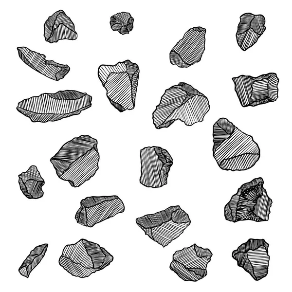 Pedras desenhadas à mão esboços conjunto. Pedras e pedras no chapéu de desenho — Vetor de Stock