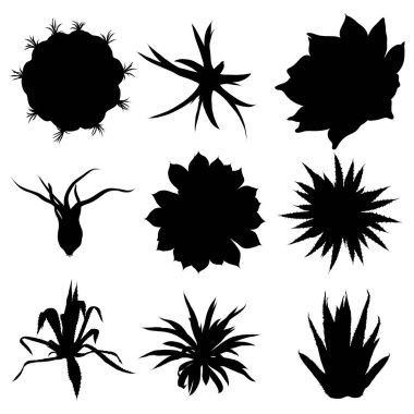 Siyah siluetler kaktüsler kümesi,