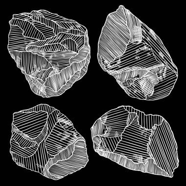 Gerçekçi elle çizilmiş Eskizler taşlar ve kayalar büyük kümesi. DIF