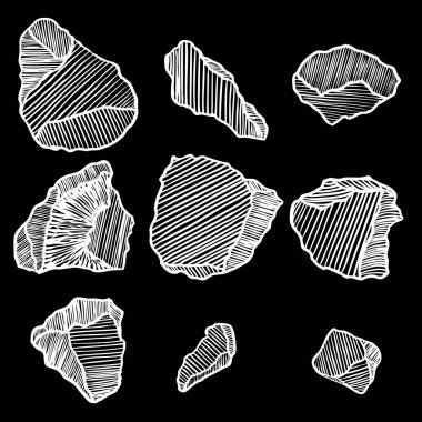 Taş ayarlayın. Siyah ve beyaz taşlar ve kayalar elinde çizilmiş h