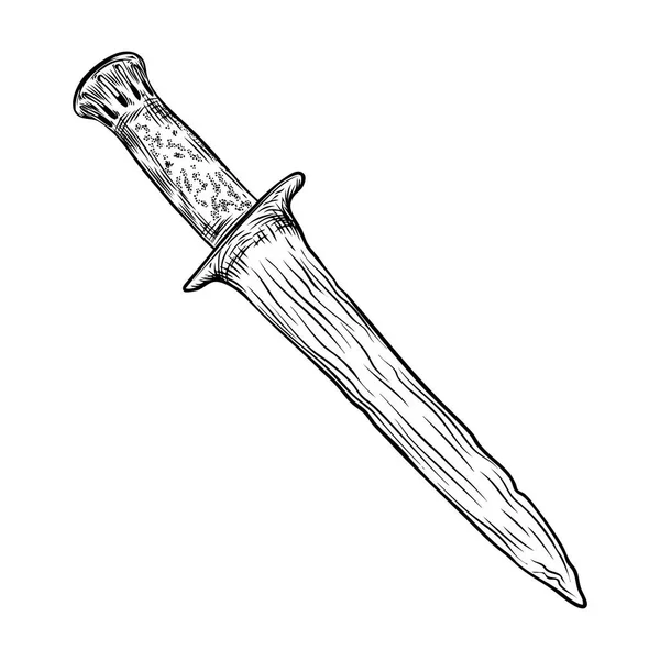 Trabajo negro tatuaje arte mano dibujado grabado estilo cuchillo medieval , — Vector de stock