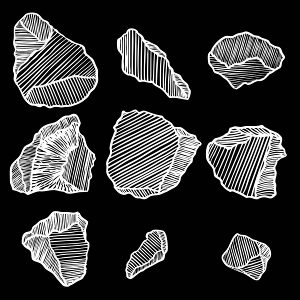 Pietra di roccia impostata. Pietre bianche e nere e rocce disegnate a mano h — Vettoriale Stock