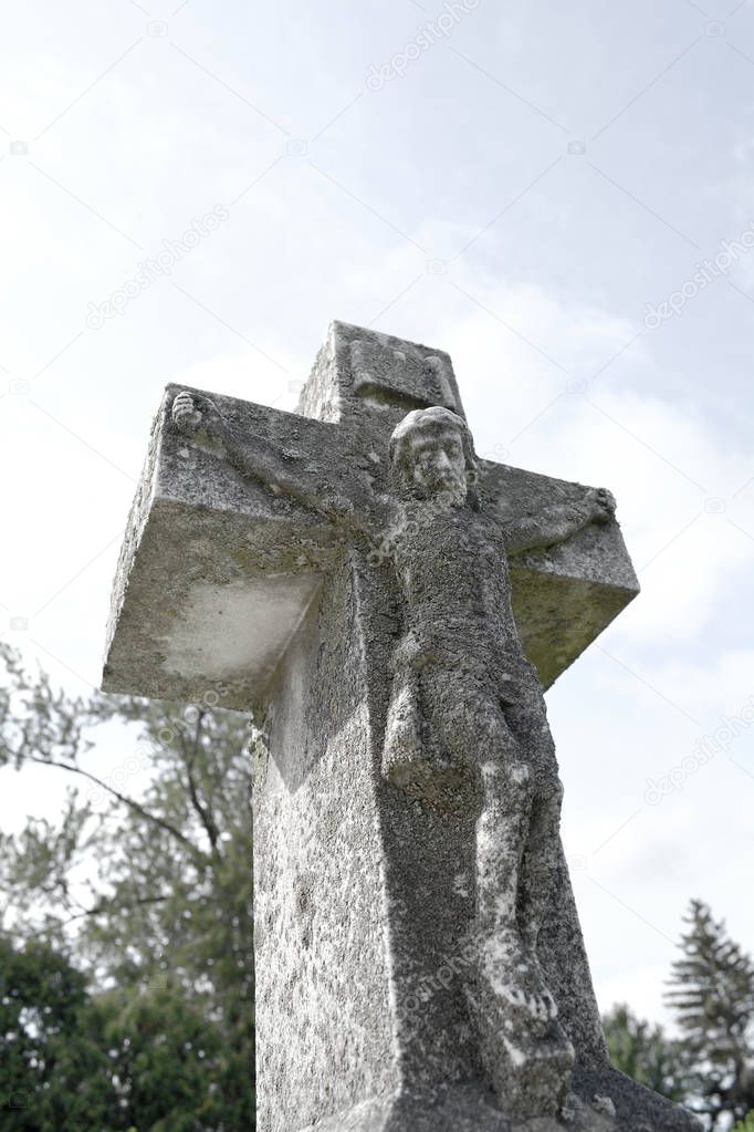 Jesus Christ on the cross. Christianity religion sculpture cruci