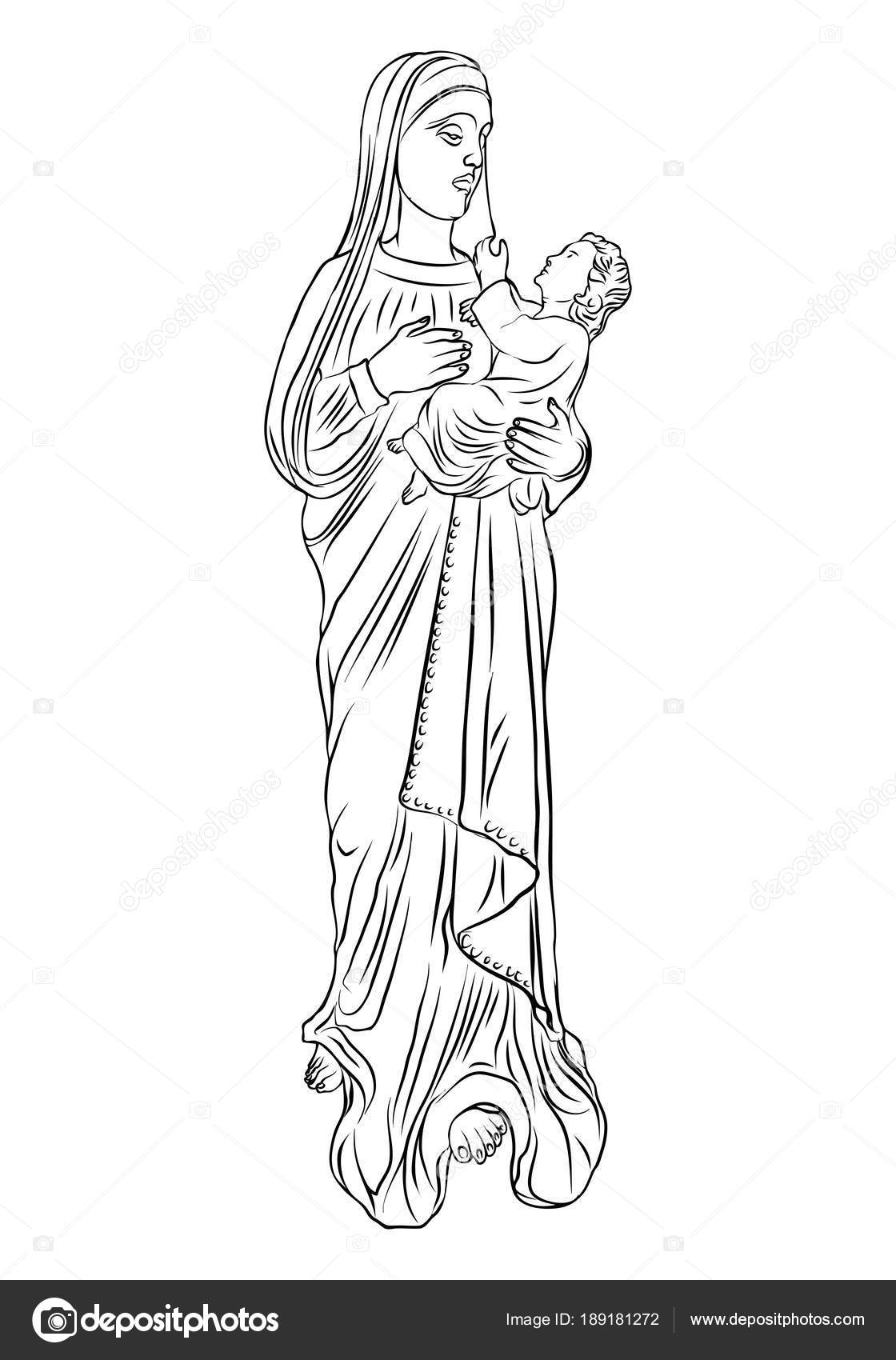 Image vectorielle Mère Marie avec Jésus Christ bébé dans ses mains. Mère de  Dieu w par ©goldenshrimp - 189181272, image size:1120x1700