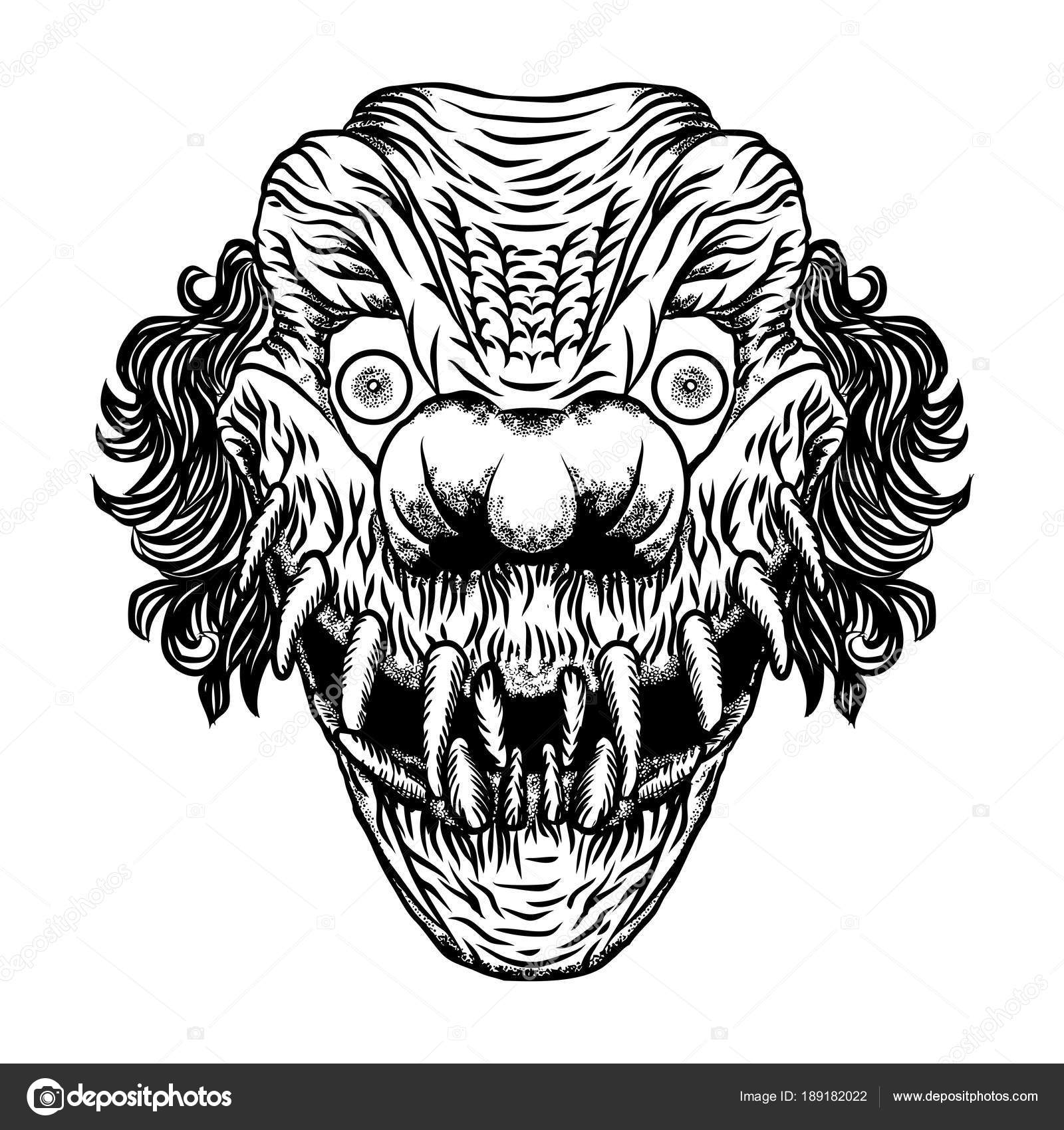 Ilustração Assustadora Do Palhaço Dos Desenhos Animados. Conceito Adulto Da  Tatuagem Da Carne Do Blackwork. Caráter Da Cara Do Palhaço Do Zumbi Do  Filme Do Horror. Vector. Royalty Free SVG, Cliparts, Vetores