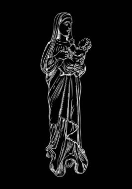 Aziz Mary holding bebek İsa. El çekilmiş Meryem Ana ve bebek J