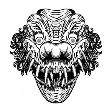 Scary cartoon clown illustration. Blackwork adult flesh tattoo c clipart