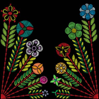 Nakış eğilim çiçek dekoratif desenli. Çağdaş halk co