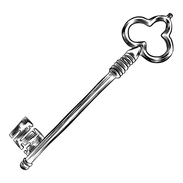 Ручной антикварный ключ. Стиль эскиза винтажной клавиши на белом набережной — стоковый вектор
