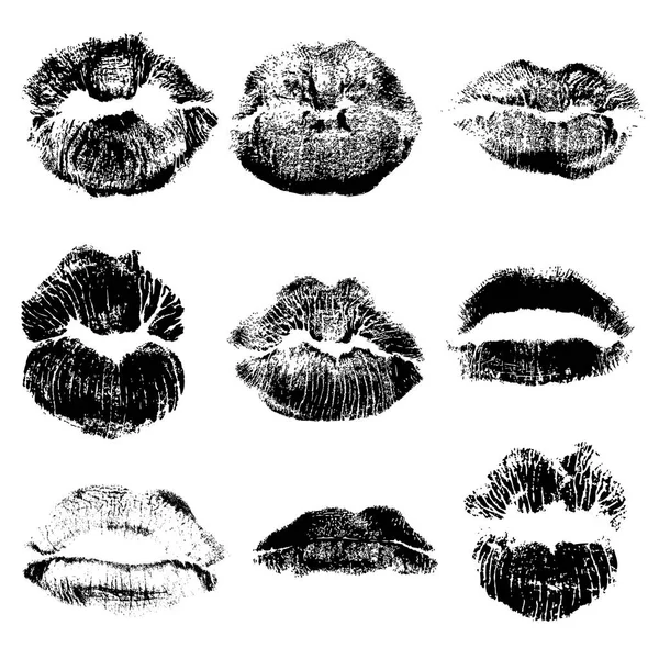 Impresión de conjunto de labios góticos negros. Día mundial del beso, día de San Valentín — Archivo Imágenes Vectoriales