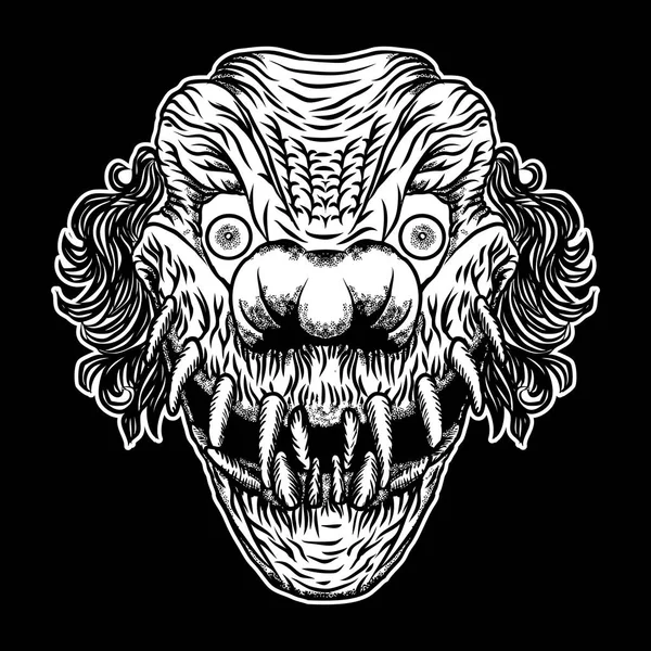 Illustration de tête de clown diabolique. Cauchemar inspiré influe satanique — Image vectorielle