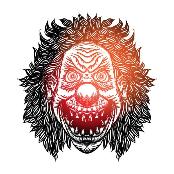 Halloween diablo payaso asustadizo cabeza delantera. Monstruo payaso sonriente wi — Vector de stock