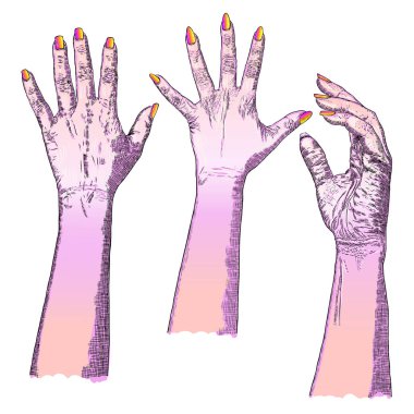 Farklı hareketleri ve duyguları ellerinde kümesi. El işaretleri isol