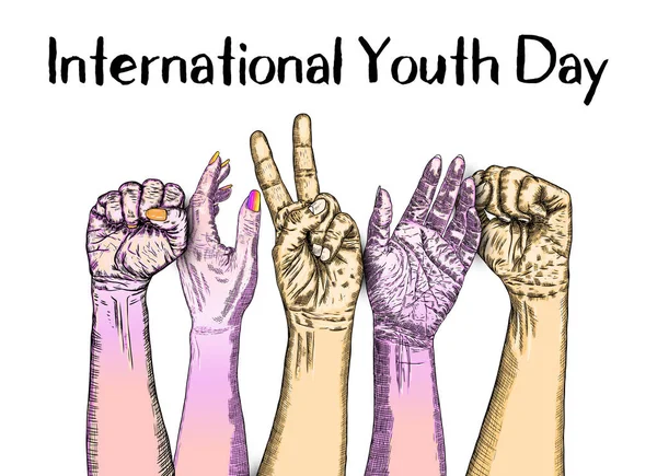 Η έννοια της φιλίας ημέρα, Διεθνής Ημέρα Νεολαίας, τη διεθνή ημέρα νεολαίας cele — Διανυσματικό Αρχείο