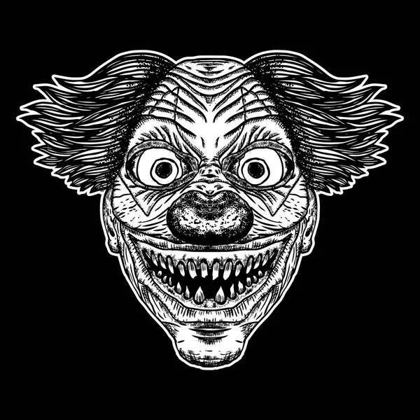 Kwaad enge clown monster met grote neus en scherpe tanden. Blackwor — Stockvector