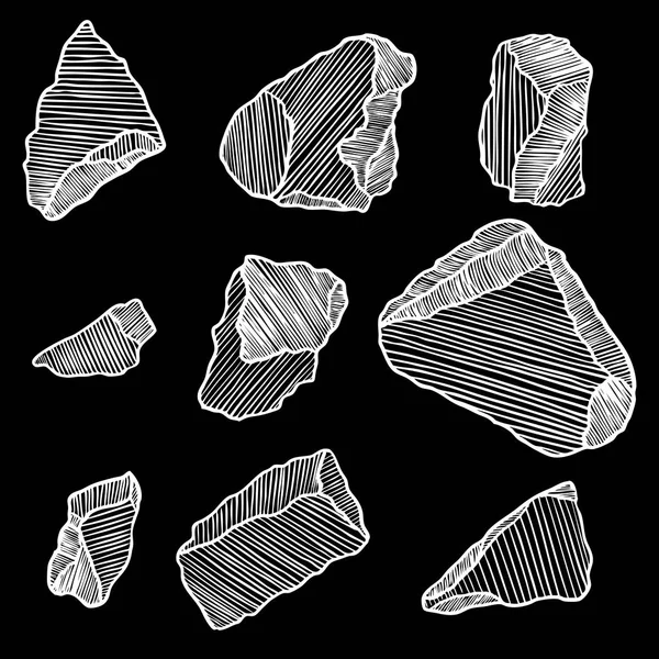 Pietra di roccia impostata. Pietre bianche e nere e rocce disegnate a mano h — Vettoriale Stock
