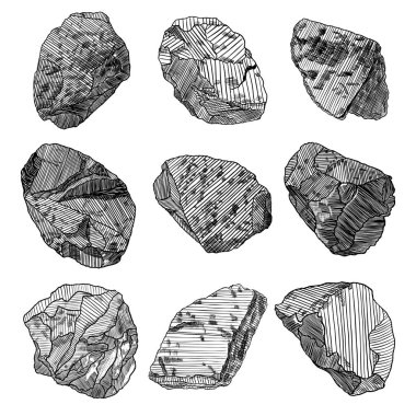 Taşlar çizilmiş Eskizler seti ver. Taşlar ve kayalar şapka çizim