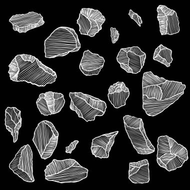 Taş çizilmiş stil ver. Farklı kayalar büyük kümesi. Coll