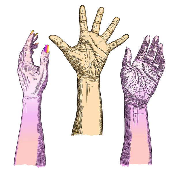 Κορίτσι χέρια χειρονομίες σε λευκό φόντο. Διάνυσμα. — Διανυσματικό Αρχείο