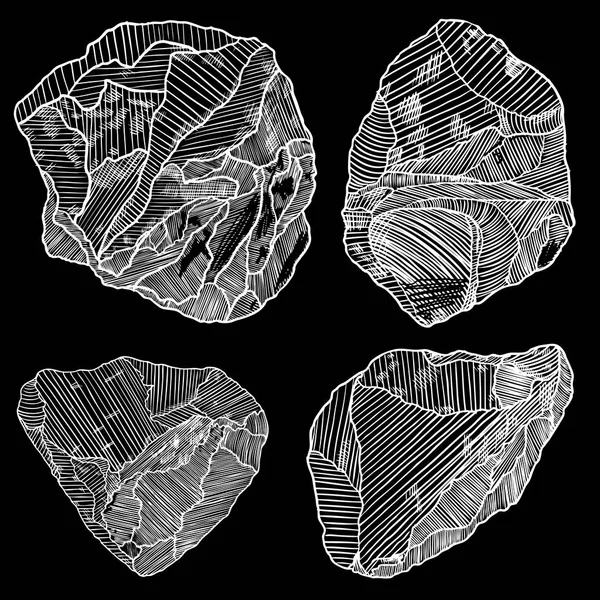 Un set mare de schițe realiste desenate manual pietre și pietre. Dif — Vector de stoc
