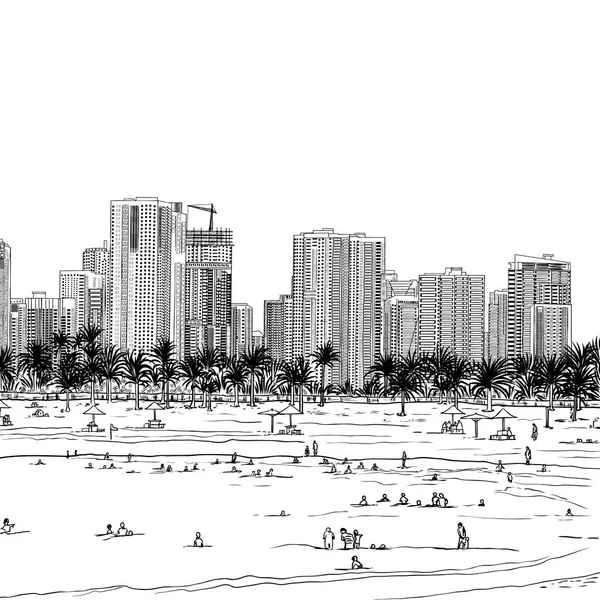 Dubai. Émirats arabes unis. Croquis de ville dessiné à la main . — Image vectorielle