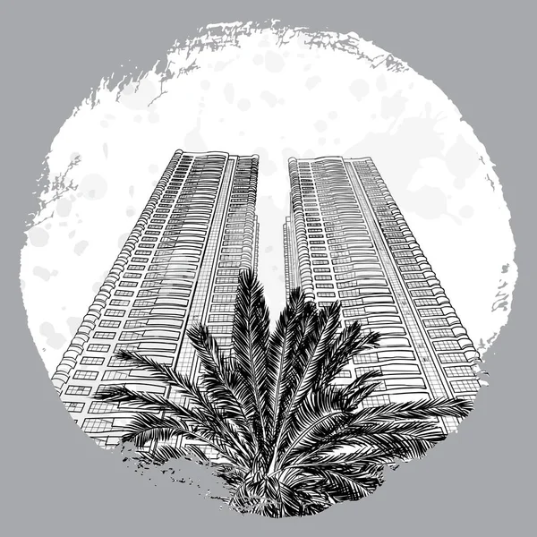 Esquisse dessinée à la main de l'hôtel de luxe de Dubaï ou du gratte-ciel — Image vectorielle