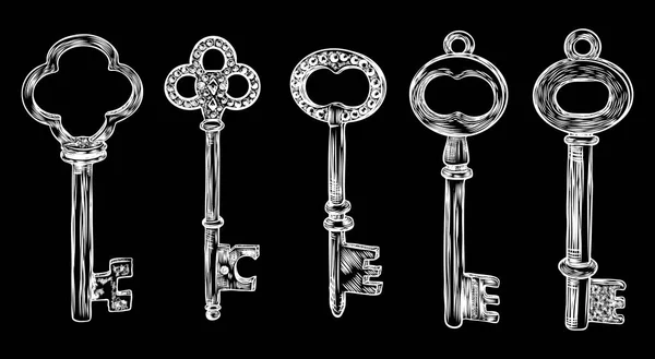 Ozdobne średniowiecznych klucze vintage zestaw z skomplikowanych konstrukcji, Vict — Wektor stockowy