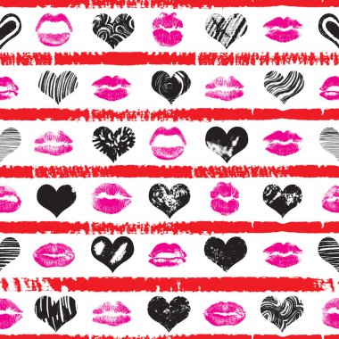 Pembe kırmızı ve siyah kupa ve dudakları seamless modeli üzerinde elimden 