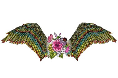 Süslü kanatları ve zarif vintage çiçek buketi, Isola moda