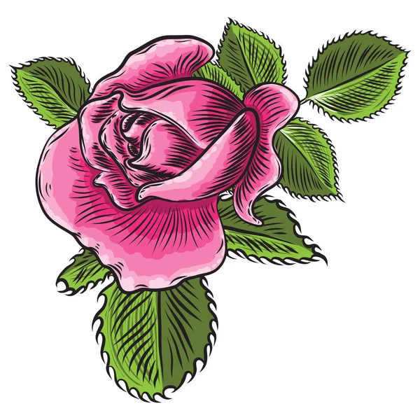 Fiore di rosa floreale elemento con foglie verdi per il disegno del bouquet , — Vettoriale Stock