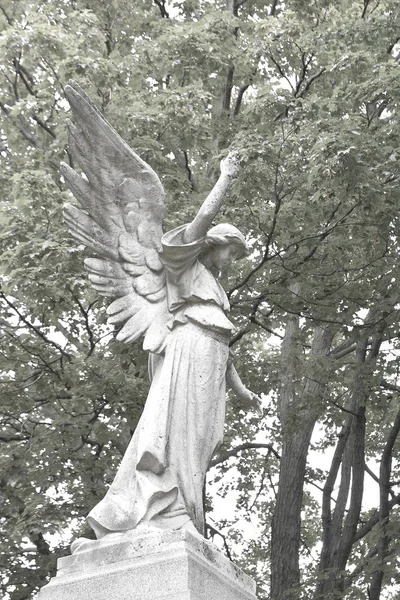 Figure of angel with wings. Vintage image of a sad guardian ange