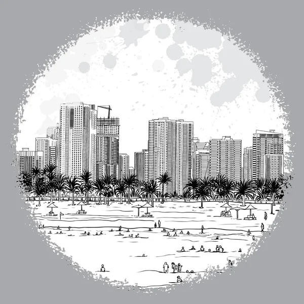 迪拜。阿拉伯联合酋长国。手绘城市剪影. — 图库矢量图片