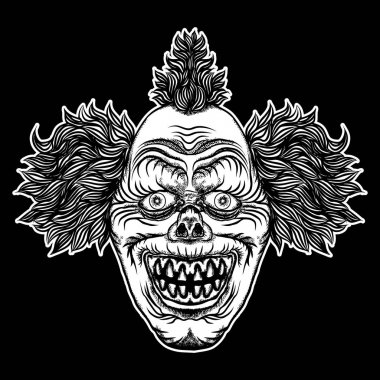 Şeytan palyaço baş illüstrasyon. Kabus şeytani influe ilham