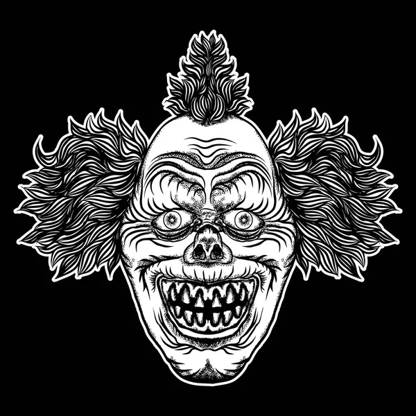 Иллюстрация головы клоуна дьявола. Кошмар вдохновил сатанинскую инфу. — стоковый вектор