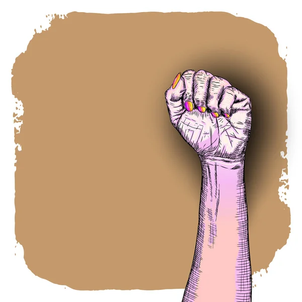 International woman day. Diversity raised fist. Ink art with emp — Stock Vector