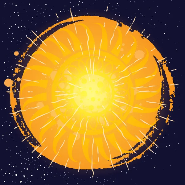 Декоративный Восточный Стиль Солнца Луны Темном Пространстве Звездами Украшение Медальона — стоковый вектор